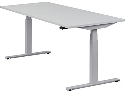 boho office® Höhenverstellbarer Schreibtisch 180 x 80 cm - Elektrisch, Made in Denmark, 2 Motoren, 3-Fach Teleskop, Appsteuerung - Easydesk Silber inkl. Tischplatte in Lichtgrau