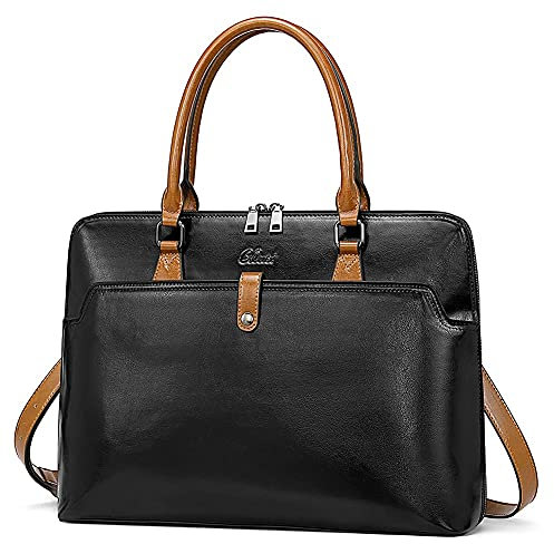 CLUCI Aktentasche für Frauen Ölwachs Leder 15,6 Zoll Laptop Slim Business Große Kapazität Damen Schultertaschen, 1-2 Black