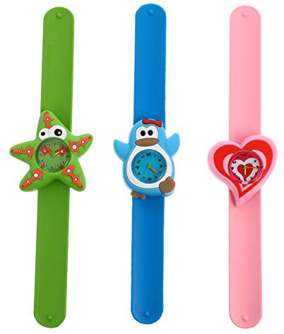 UKCOCO 3stücke Teiliges Mädchen Cartoon Armbanduhr Lustige Patting Uhren Für Jungen Und Mädchen Lernuhr Mit Klaren Ziffern Für Zeitlesen Für