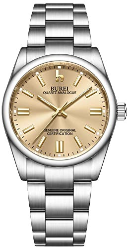 BUREI Damenuhr Elegant Analoge Quarzuhr mit Silber Edelstahlband Casual Armbanduhr für Damen Geschenke für Frauen