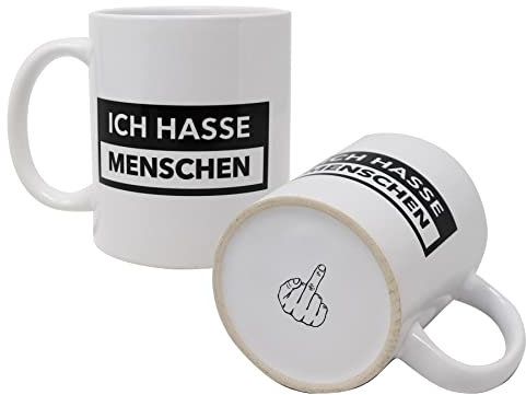 Close Up Lustige Tasse - Ich Hasse Menschen - mit Bodendruck Mittelfinger - Geschenk für Misanthropen, Kollegen, Freunde, Morgenmuffel - weiÃþer Kaffeebecher