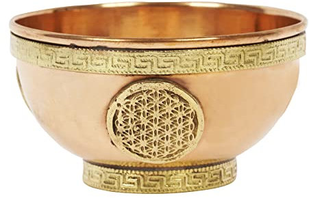 IBA Indianbeautifulart Cuivre Offrant Un Bol - Fleur De Vie Offrant Un Bol - Idéal Pour L'Utilisation De L'Autel - Usage Rituel - Petit Bol De Brûleur D'Encens 7.8X4.2 Cm