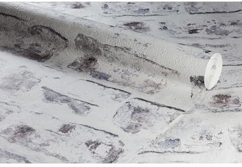 Embossed 3D Brick Effect White Washed Wallpaper Vintage White Red Grey (RED/White)