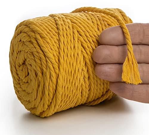 MeriWoolArt® Makramee Garn 4mm 75m Gelb, Baumwollgarn Kordel, Dicke Macrame Cord für Makramee Wandbehang, Blumenampel, Vorhang und Mehr DIY Deco (Gelb, 4mm x 75m)