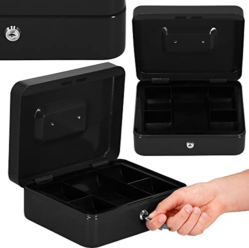 SPRINGOS geldkassette abschließbar mit schlüssel 30x9x24 cm robuste sparbox metall aufbewahrungsbox safe für bargeld dokumente wertsachen tragbar sicherheitsbox mit griff schwarz