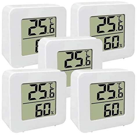Pomurom 5 Thermomètre et Hygromètre Numérique LCD, Thermomètre Hygromètre Intérieur Digital à Haute Précision, Température et Humidimètre Indicateur du Niveau Confort pour Maison Bureau