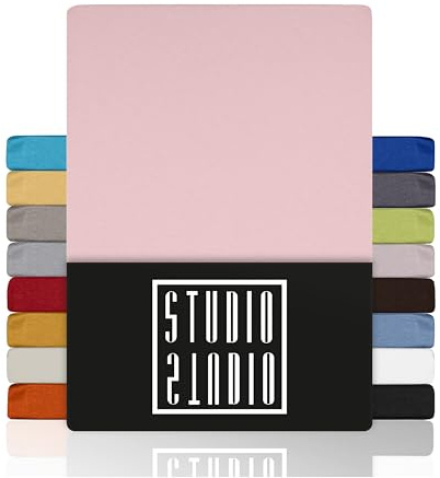 STUDIO Basic Spannbettlaken 100x200cm – Jersey-Spannbetttuch aus 100 % gekämmter Baumwolle – Puder – Öko-Tex Zertifiziert, bügelfrei & elastisch – für Matratzen 15–25 cm