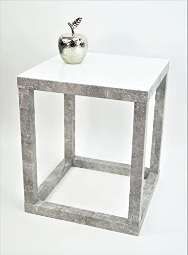 freeroom24, Table d'appoint, table basse, table basse, petite table basse, tabouret à fleurs, colonne à fleurs, cube, aspect béton, verre blanc, 40 x 40 x 60 cm, fabriquée en Allemagne