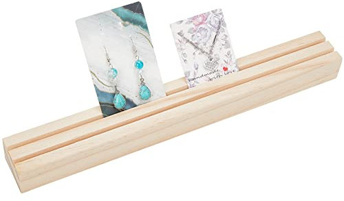 NBEADS Holz Ohrring Display Ständer, 2 Slots Langer Schmuck Ohrring Ring Halter Holz Ohrring Kartenhalter Visitenkartenhalter Display Schmuck Einzelhandel Display Tray Mit Kartensteckplatz, 31x4.05 cm