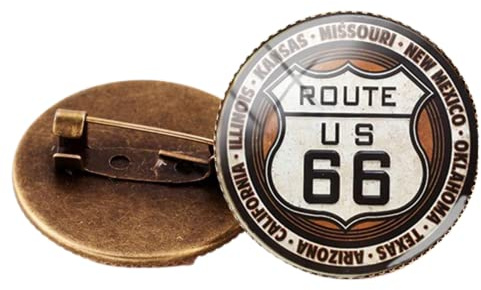 Broche Pin USA ROUTE 66 Road Logo Broches Cabochon Verre Bijoux Accessoire Délavé Panneau Route Lotus, Métal