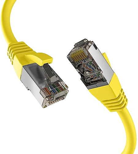 EFB-Elektronik - CAT. 8 Netzwerkkabel bis zu 40 Gbit - 0,25 m LAN Kabel Ethernet Kabel Patchkabel mit Knickschutz - PoE Übertragung von Daten und Strom - RJ45 Anschluss, S/FTP PIMF Schirmung - Gelb