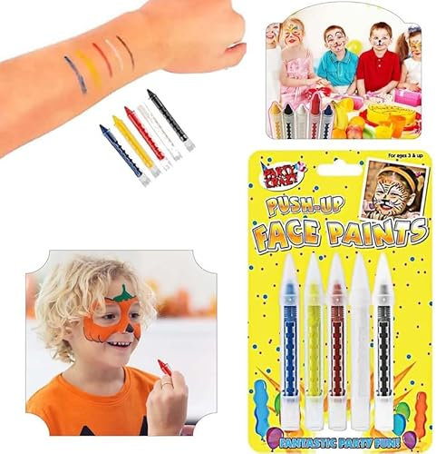 5Pack Face Paint Crayons, Safe, Durable, and Washable Push-up Body Easter Crayons for Kids and Adults, Easy Grip Child Safe Face Art Multicolor 3+ Years