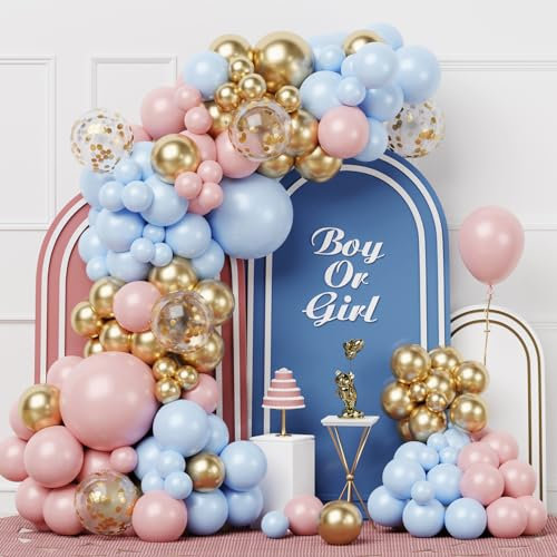 Pink and Blue Balloons Arch Kit, 100pcs Kit Ghirlanda Palloncini Rosa Blu Oro, Gender Reveal Party Decorations Rosa Azzurri per Ragazzo Ragazza, Baby Shower, Battesimo, Decorazione Festa Compleanno