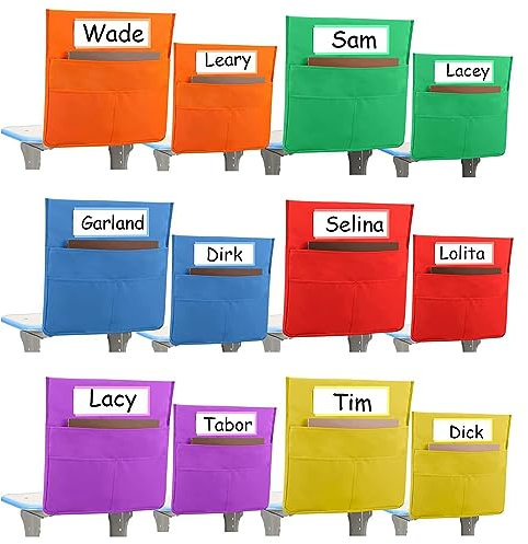 Stuhltaschen für Klassenzimmer, 12 Stück Taschen für Stühle zum Bündeln, Organizer für Stühle im Klassenzimmer mit Namensschild, um den Schultisch des Schülerbuchs organisiert zu halten