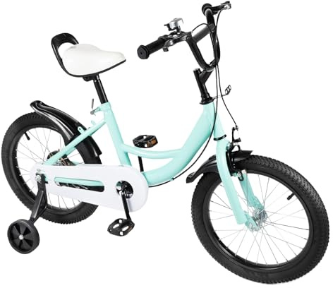 TESUGN Kinderfahrrad 16 Zoll, Unisex grün Kinder Spielrad Rad Bike, Lenkrad und Sattel Höhenverstellbar Kinderfahrrad für 3-6 Jahre Kinder Trainingsfahrräder
