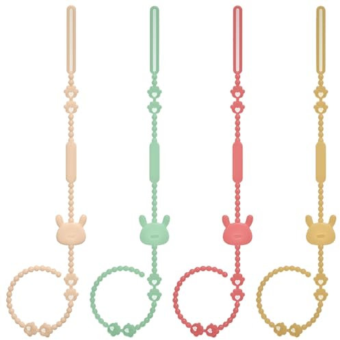 Schnullerhalter Clip 4pcs Safer Silikon -Schnuller -Klammern dehnbare verstellbare Spielzeuggurte für Baby -Slip -Baby -Schnuller -Clip für Kinderwagen, Hochstuhl, Krippen