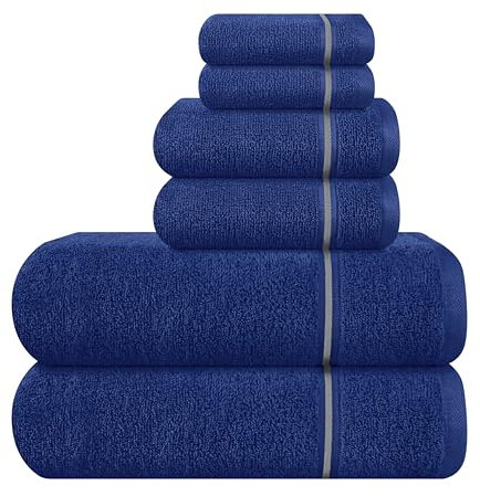 MyOwn Ultra-weiches 6er-Pack Baumwoll-Handtuch-Set, enthält 2 übergroße Badetücher 70 x 140 cm, 2 Handtücher 40 x 60 cm und 2 Waschbetten 30 x 30 cm, Marineblau