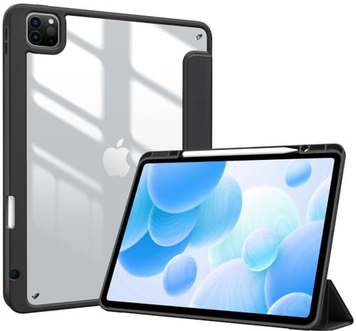 ProCase Hülle für iPad Pro 12,9 Zoll mit Stifthalter 2022/2021/2020/2018 (6/5/4/3 Generation), Stoßfeste Smart Case Cover mit transparenter Rückseitenschale Schutzhülle für iPad Pro 12,9 –Schwarz