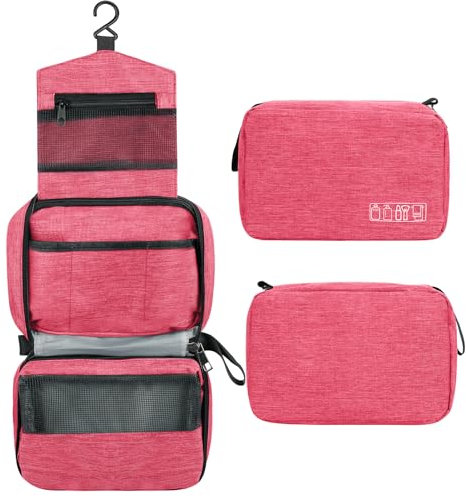Simpolor Kulturbeutel, Hängender Kulturbeutel für Damen,Wasserdichter Reise-Kultur-Organizer mit Stabilem Haken,Kompakte Tragbare Kosmetiktasche für Damen Herren,Badezimmer-Aufbewahrungstasche-Rose-S