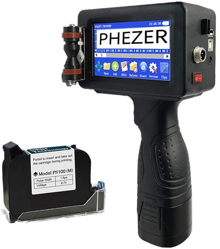 Imprimante portable portable, pistolet avec écran tactile de 4,3 pouces, hauteur d'impression 0,78-5, intelligente à 360°, machine de codage pour date/heure/code-barres/code QR/logo (prise en charge