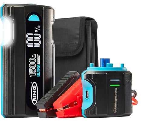 RING ULTRABOOST 1500A Car Battery Jump Starter - Safely Starts Up to 6 Litre Petrol and 3 Litre Diesel Engines - Battery Booster with Jump Leads, Portable USB Powerbank and LED Torch