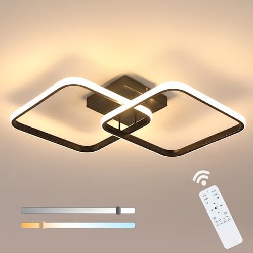 Goeco Moderne LED Deckenleuchte Dimmbar, 50W Quadratisch LED Deckenlampe mit Fernbedienung, 3000K-6500K Schwarz Acryl Deckenleuchte für Wohnzimmer, Schlafzimmer, Badezimmer
