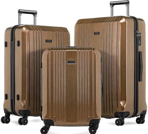 FERGÉ Set 3 valises Rigide léger Serrure TSA Cannes | Lot de 3 - Trolley Voyage | Ensemble de Bagages Marron