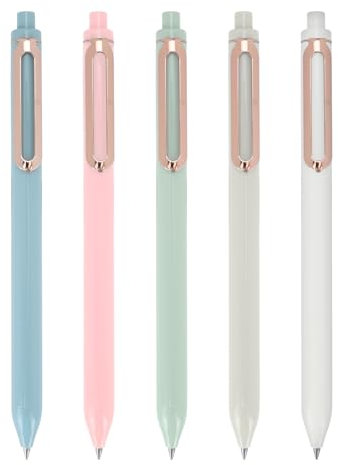 DIBALIYI 5 Stück Schwarz Stift Gel Kugelschreiber, 0.5mm Einziehbare Gelschreiber, Tagbuchschreiben und Notieren für Büro Schule Zuhause Geeignet (5 Farben)
