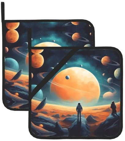 YYHWHJDE Square Insulated Pot Set of Two Holder Heat Resistant Kitchen Mats Ideal for Kitchen pot lid and Outdoor BBQ Outer Space Pattern