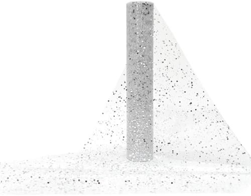 30cm X 9.1m Rotolo Tulle Bianco Natale Glitterato, Bobina Tulle con Punti Luccicanti, Tulle Nastro Decorazione per Natale, Festa di Nozze, Compleanno, Albero di Natale, Decorazione Artigianale