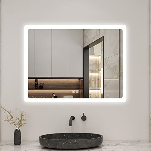 Biubiubath 500x700mm Bluetooth LED Bathroom Mirror with Shaver Socket and 2 USB Ports Dimmable 3 Colour with Demister Pad Touch Sensor Wall Switch Control Lights Vertical Horizontal