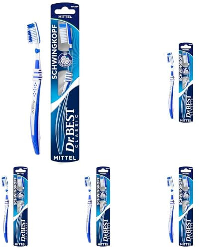 Dr.BEST Schwingkopf Zahnbürste, Mittel (1 Stück), für die Reinigung schwer erreichbarer Stellen (Packung mit 5)
