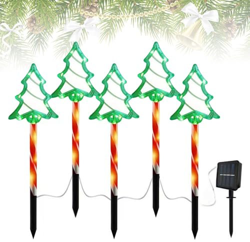 5 Stück Solar Weihnachtsbaum, Solar Weihnachtsbeleuchtung Gartenleuchte, Weinachtsbeleuchtung LED Draußen mit 8 Beleuchtungsmodi, wasserdichte, LED Weihnachten Deko für Garten, Rasen, Gehweg (B)