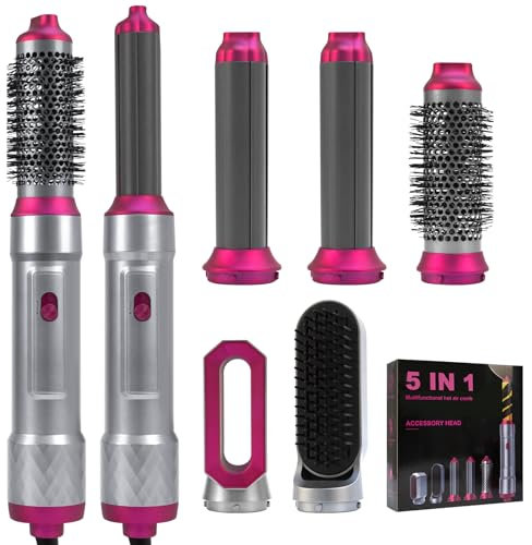 Warmluftbürste Set, 1000W Negativ Lonen Haarstyler, Multifunktionaler Hairstyler mit Automatischer Lockenstab, Haarglätter Bürste, Thermal Brush für Frauen Trocknen Glätten Volumen Locken (Grau)
