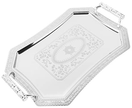 Cabilock Fancy Serving Tray Double Ears Retro Silver Tray for Ktv Restaurant Cafe Elegant Decorative Plate