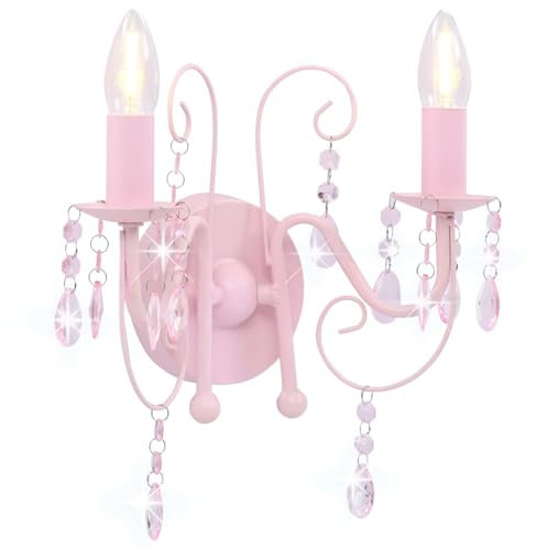 qohoio Lampada da Muro con Perle Rosa 2 Lampadine E14,Illuminazione,Lampade-281592
