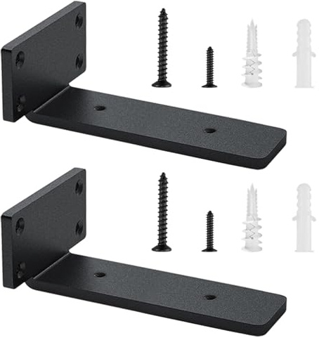 Soporte estanteria pared 20cm, 2 Piezas Soporte Baldas Pared Industrial, Soportes Balda Flotante Pared de Estantería para Cocina | Dormitorio | Estudio (Negro)
