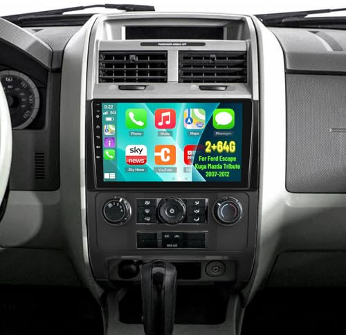 Radio 2G + 64G para Ford Escape Kuga Mazda Tribute 2007-2012, Android pantalla táctil de 9 pulgadas Ford Escape Car Stereo, Carplay/Android Auto/EQ Audio/1080P/SWC/Bluetooth