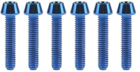 Dunxiles 6 Stück Titan-Ti-Schrauben M4 x 8/12/15/20 mm, konischer Kopf, Sechskant-Fahrradschraube (Farbe: Blau, Größe: 20MM_M4)