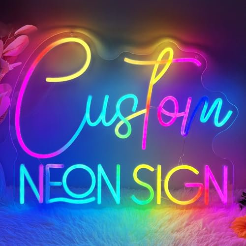 KAEGORT Neon Schild Personalisiert, Rainbow LED Neon Sign Individuelle Leuchtreklame Sprachgesteuerte Funktion Verschiedene Farbkombinationen für Party Gaming Zimmer Bar Deko