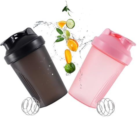 Protein Shaker 400ml, 2 PCS Proteína Shaker,BPA Libre,con Bola Mezcladora,Vaso Proteinas Mezclador,Mezclador de Proteinas(negro y rosa)