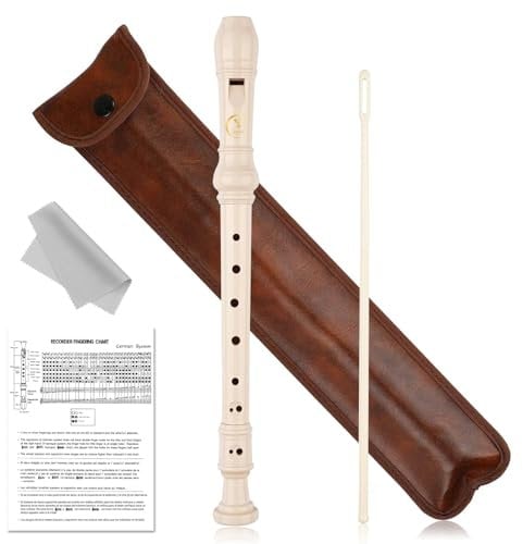 Sopran Blockflöte 8 Loch Flöte in C aus ABS Harz mit Reinigungsstab Grifftabelle und Leder Aufbewahrungstasche für Anfänger Kinder (Milchweiß）