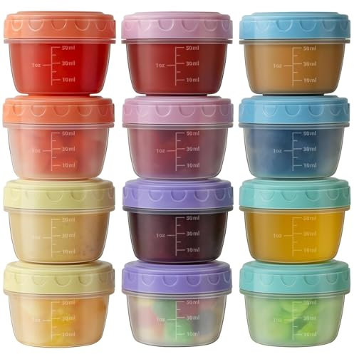 Lot de 12 petits pots de conservation 77ml,pot plastique avec couvercle hermétique réutilisable,pour compotes, purées, yaourts,boîte de conservation alimentaire sans BPA pour congélation et repas