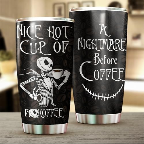 Christmas Gifts for Cartoon Lovers, Nice Hot Cup Of A Nightmare Before Coffee, Jack Nightmare Before Coffee Tumbler with Lid, Skeleton Mug, Christmas Movie Cup, Birthday Gifts for Movie Lovers
