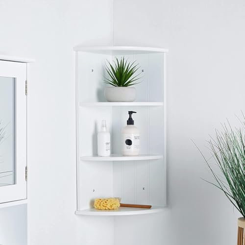 Kiswa collection Corner Shelf Unit – 3 Tier Wall Mounted Shelves | Shaker Style Bathroom Living Room Storage | Floating Bookcase Kitchen, Hallway Decor | Modern Painted Finish Display Organizer