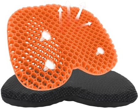 Chanumetal Gel Sitzkissen mit rutschfest-Abdeckung, 40x32cm Waben-Design Sitzpolster mit linderndem Rückenschmerzen, Orthopädisch Sitzkissen für Stuhl, Bürostuhl, Bank, Rollstuhl und Auto (Orange)
