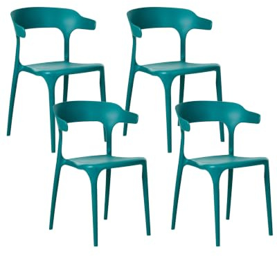 Beliani Modern Set of 4 Garden Dining Chairs Lightweight Plastic Resistant Teal Gubbio