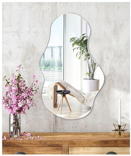 JMITHA Wandspiegel Asymmetrisch Spiegel Asymmetrisch Wandspiegel Selbstklebend Asymmetrischer Spiegel Badezimmerspiegel HD Glas Tischspiegel