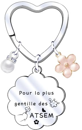 XWXWXW Porte-clés Maitresse D'école Porte Clef Merci Atsem Cadeau Maitresse D'école Fin D'année Cadeau Pour Atsem Original Noel