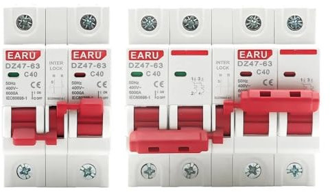 QIUSHIBO Disjoncteur Disjoncteur de Transfert Manuel à Double Alimentation CA 1P + 1P 2P + 2P MTS, Interrupteur de sectionnement d'isolement sur Rail, MCB 16A 40A 63A Disjoncteurs(2P 2P,16A)
